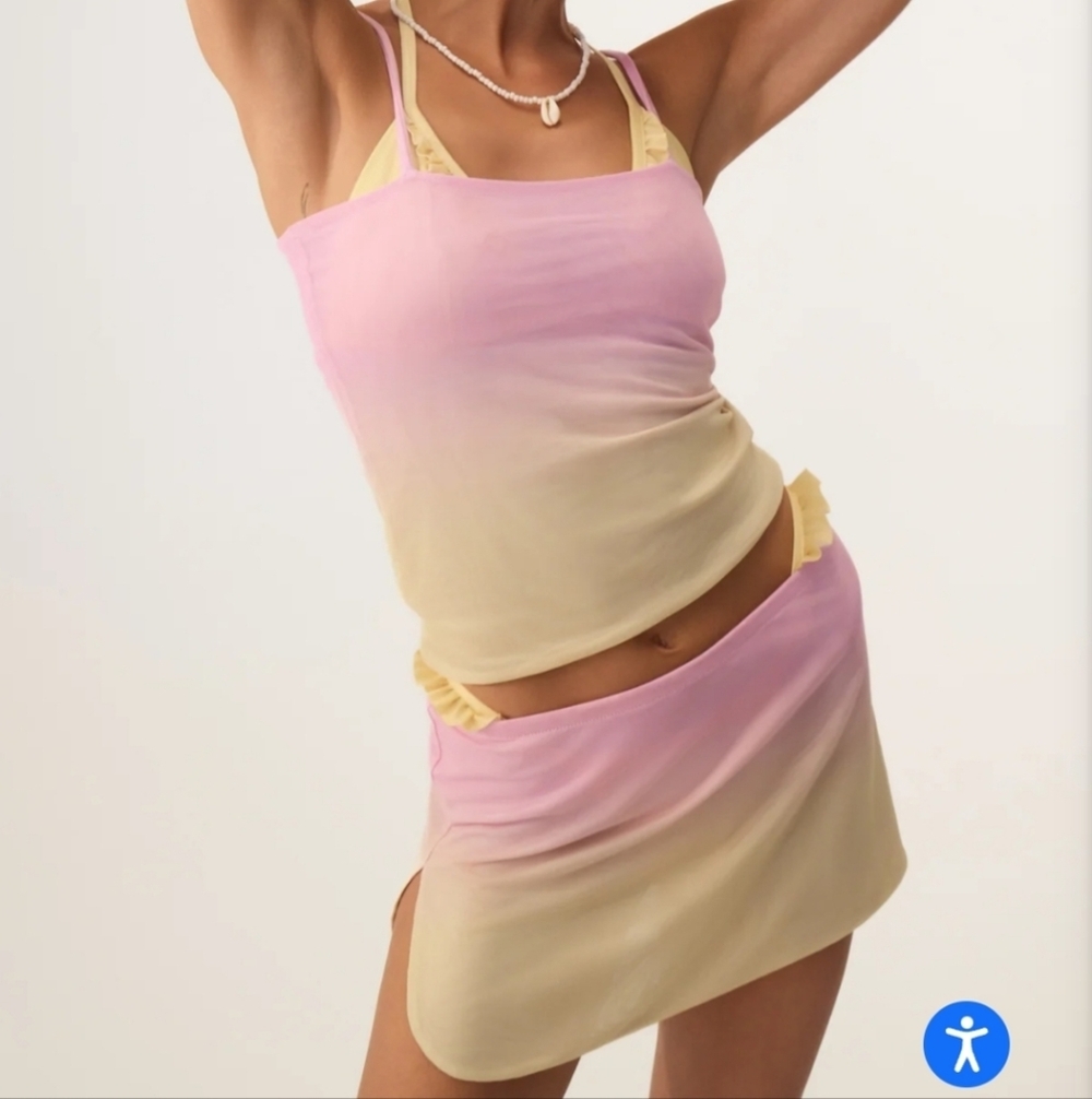 NEW Hypeach Del Mar Mesh Kami Yellow Ambre Swim Cover Up Set Sz S MSRP $58